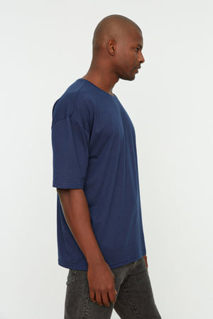 Navy Blue Men'S Basic Oversize Crew Neck Short Sleeved T-Shirt Tmnss22Ts0317