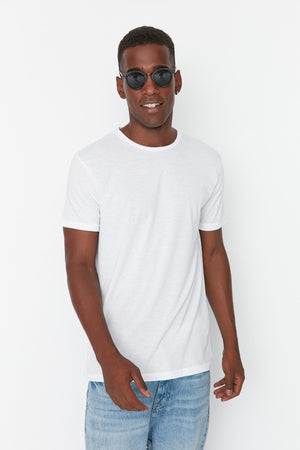 White Men'S Basic Regular Fit Crew Neck Short Sleeved T-Shirt