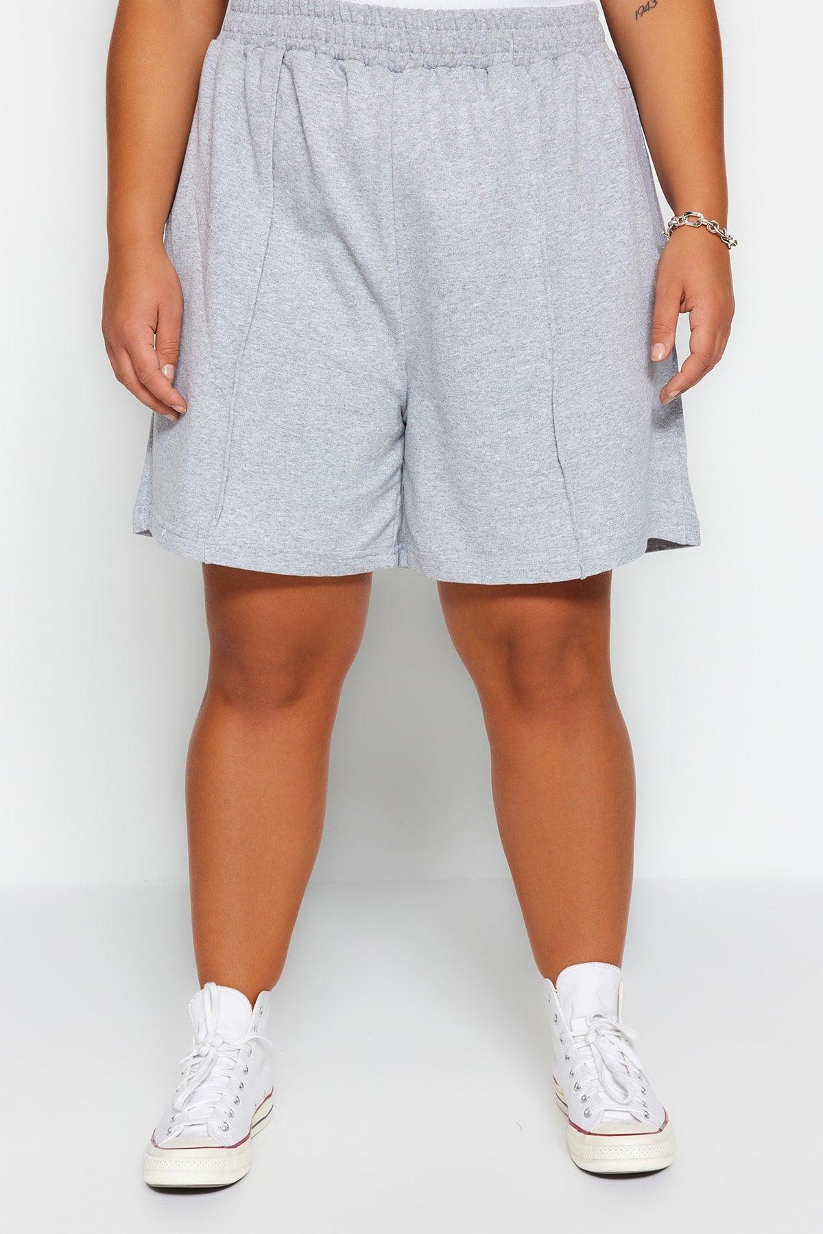 Gray Fine Knitted Ribbed Shorts TBBSS23AP00004 - Swordslife