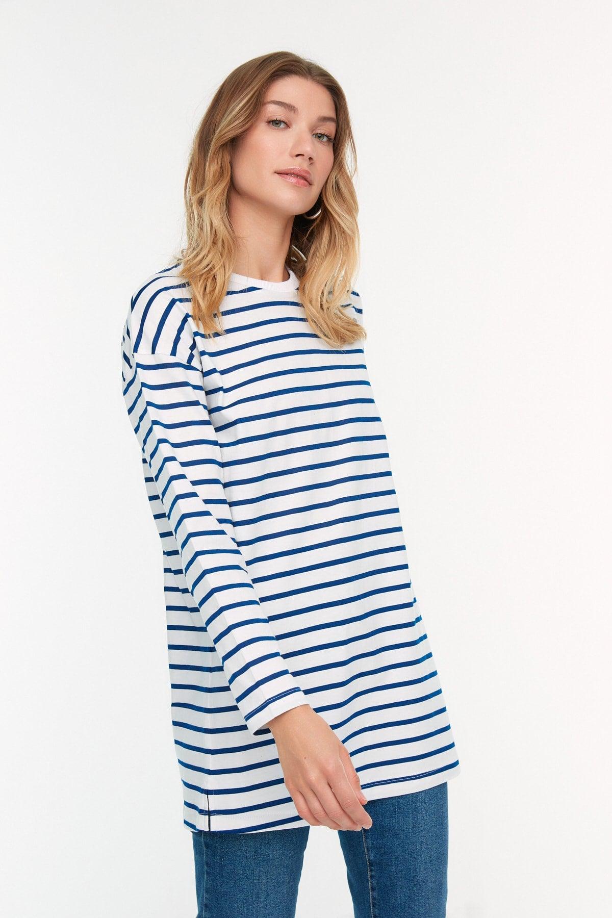 Blue Striped Knitted Tunic TCTAW22UK0240 - Swordslife