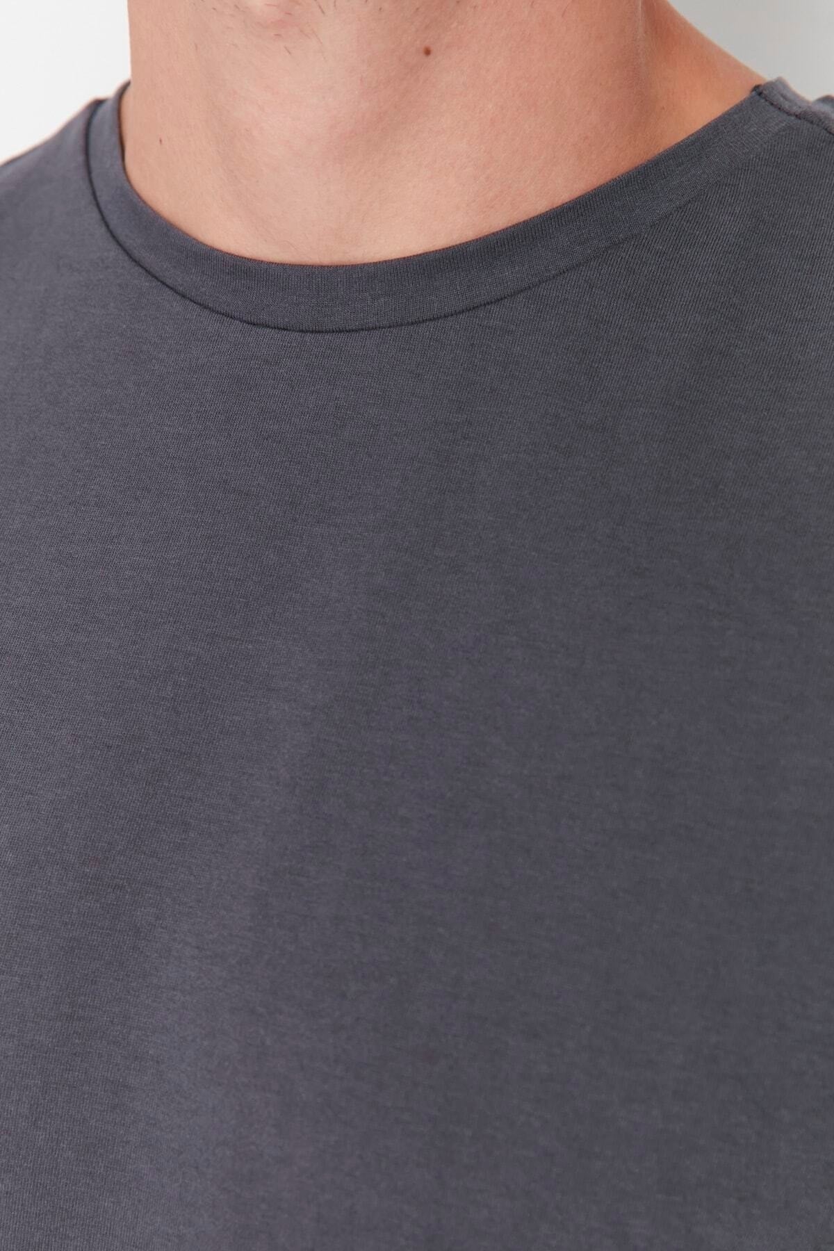 Anthracite Men'S Basic Regular/Normal Cut Crew Neck Short Sleeved T-Shirt