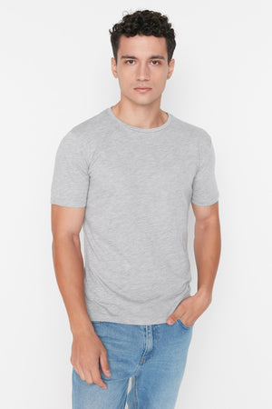 Gray Men'S Basic Slim Crew Neck Short Sleeved T-Shirt Tmnss22Ts0270