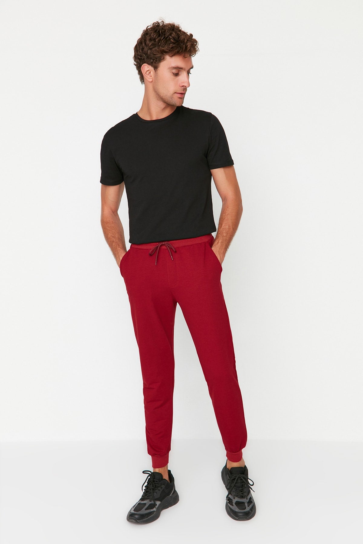 Claret Red Men's Basic Regular/Normal Cut Elastic Jogger Sweatpants TMNSS20EA0053