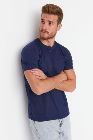 Navy Blue Men'S Basic Regular/Normal Fit Crew Neck Short Sleeved T-Shirt