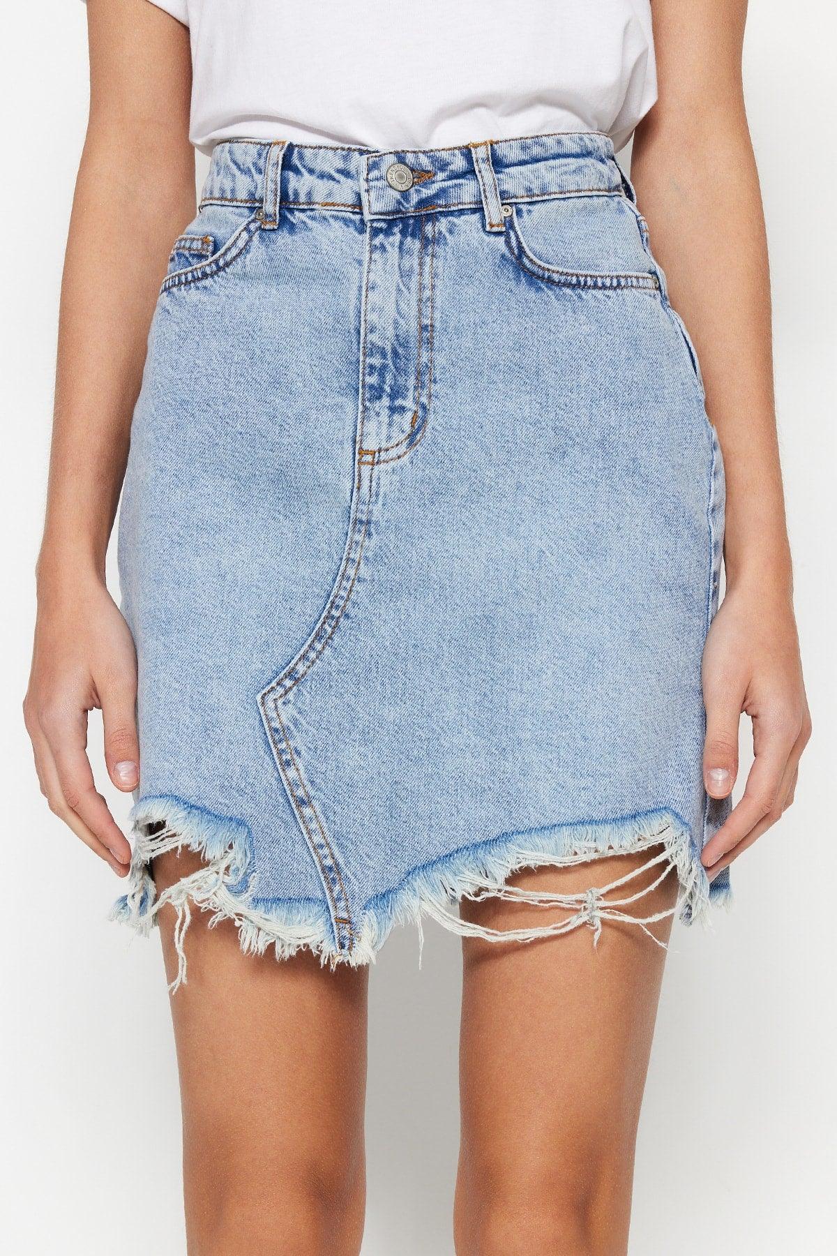 Light Blue Ripped Denim Skirt TWOSS23ET00287 - Swordslife