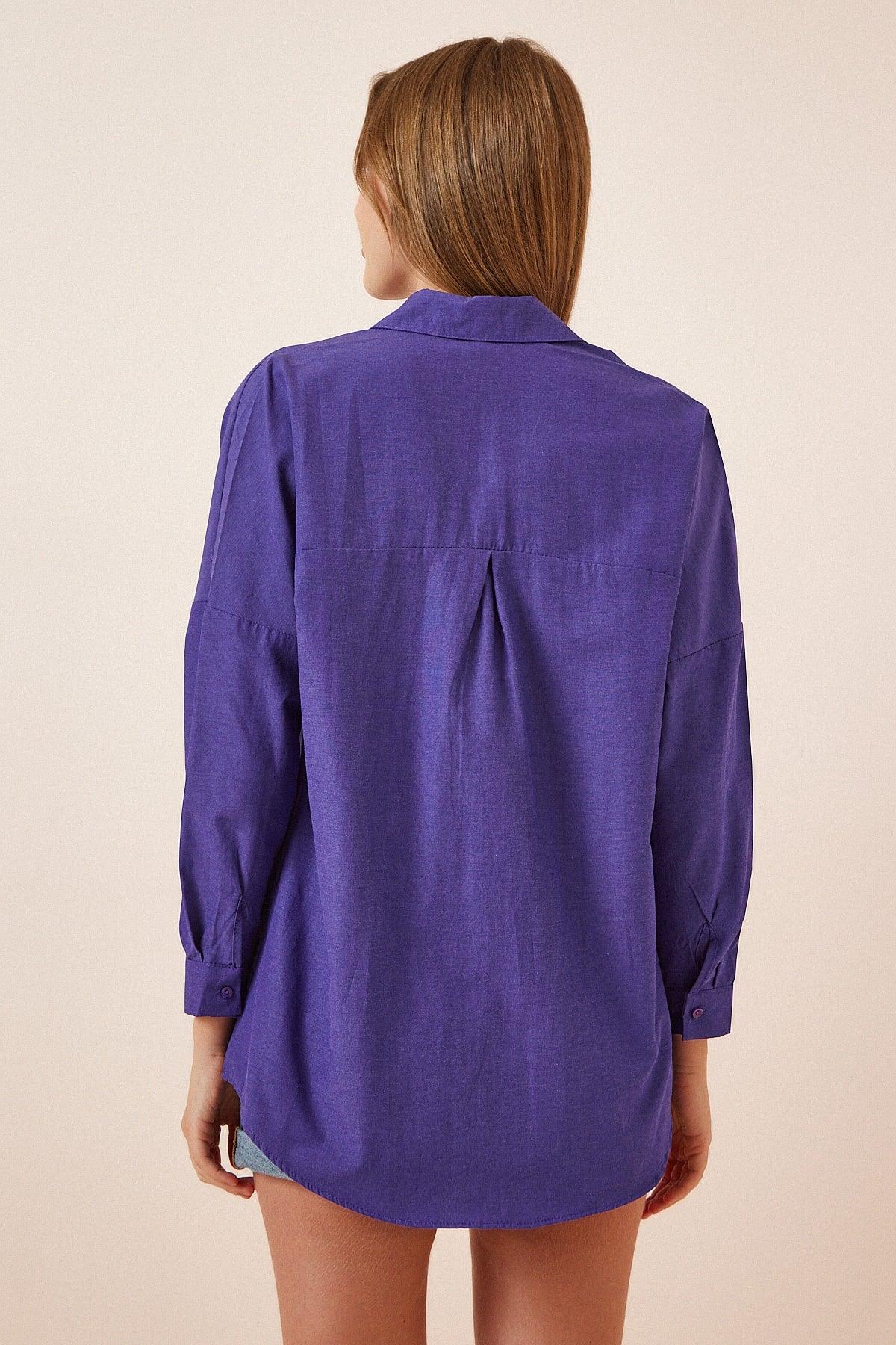 Women's Purple Oversize Long Basic Shirt DD00842 - Swordslife