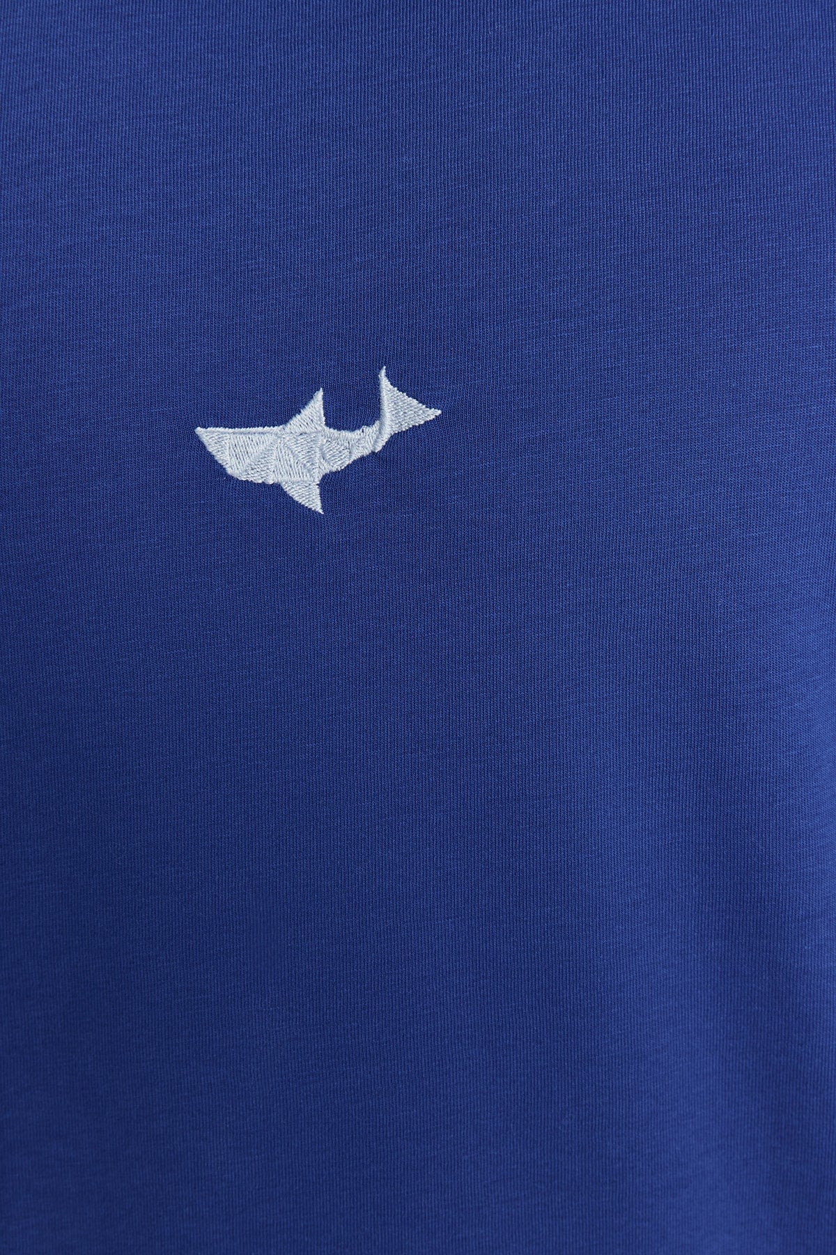 Navy Blue Men'S Oversize Fit Cycling Collar Short Sleeve Shark Embroidered T-Shirt