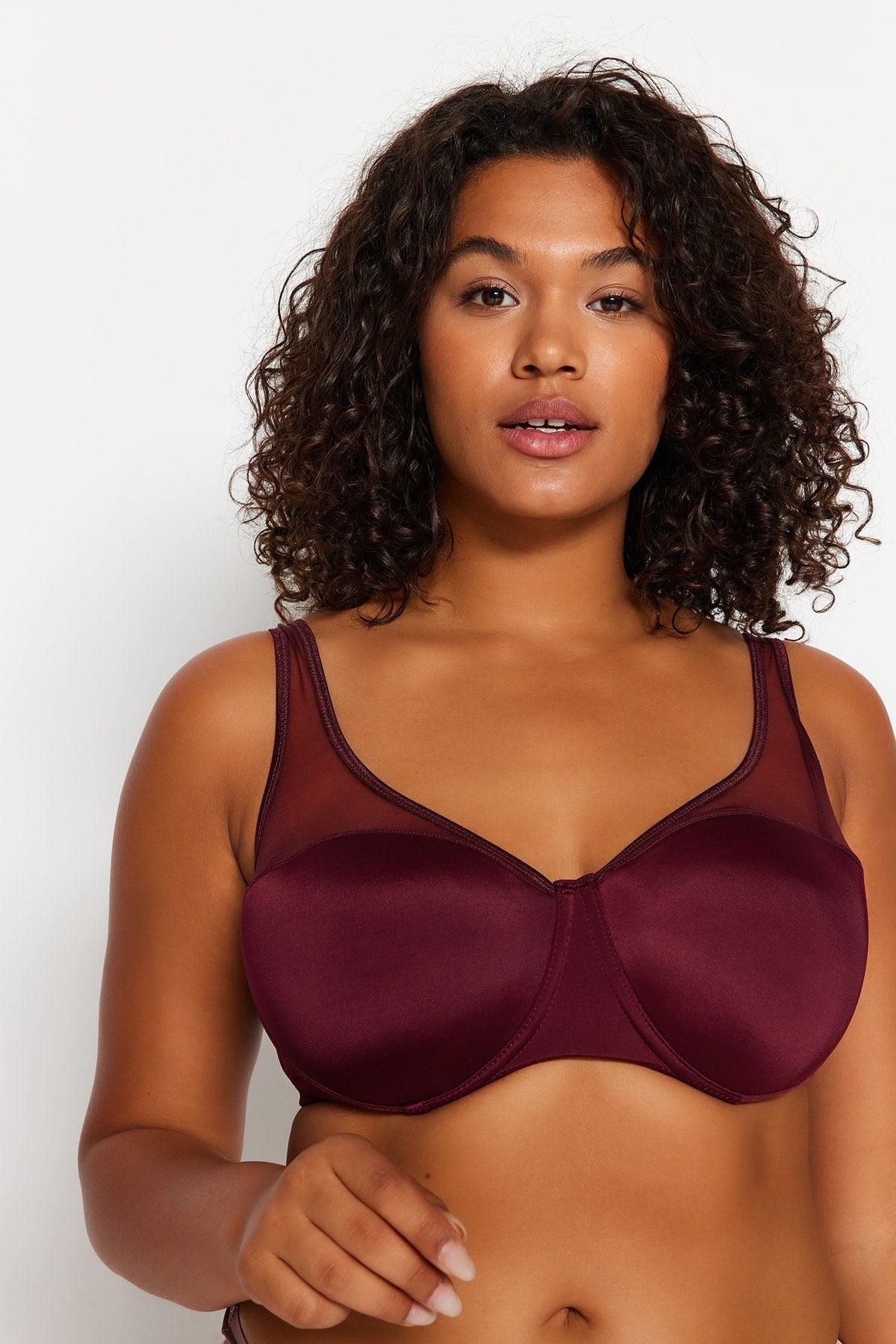 Claret Red Mesh Detailed Contouring Bra TBBAW23CW00004 - Swordslife