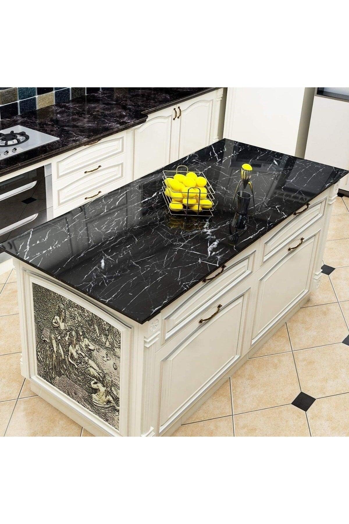 ® 5mt X 60 Cm Marble Patterned Table Countertop Kitchen Waterproof Adhesive Foil Sticker Black - Swordslife