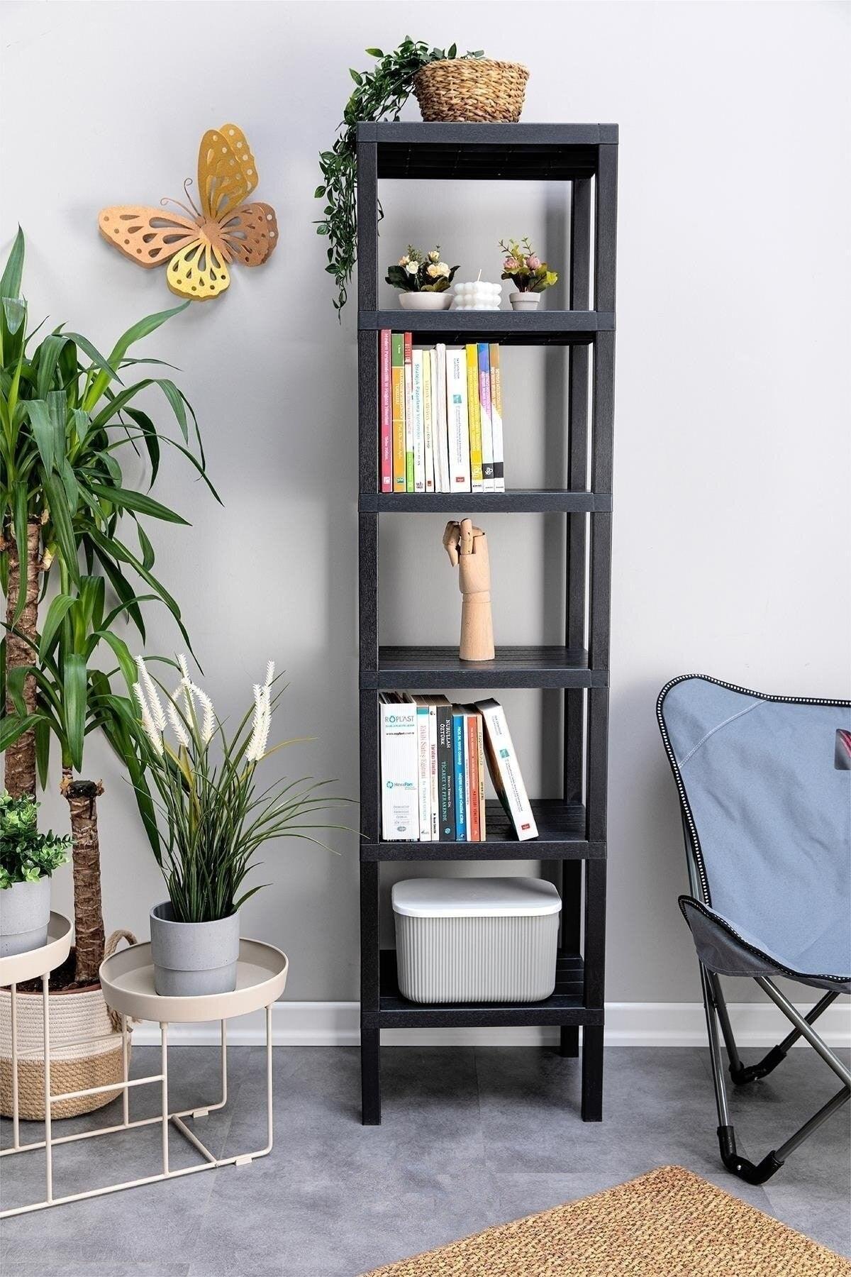 6 Tiers Plastic Shelving Unit Kitchen Shelf Bathroom Shelf Balcony Shelf Bathroom Organizer Bookshelf Black - Swordslife