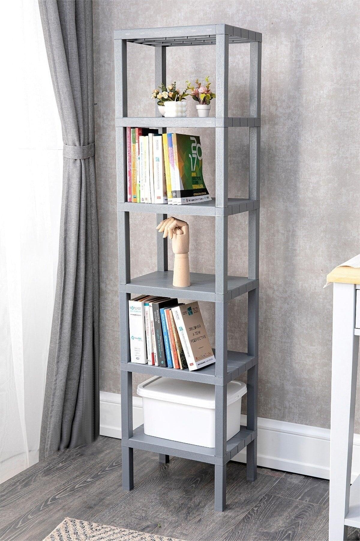 6 Tiers Plastic Shelving Unit Kitchen Shelf Bathroom Shelf Balcony Shelf Bathroom Organizer Bookshelf Gray - Swordslife