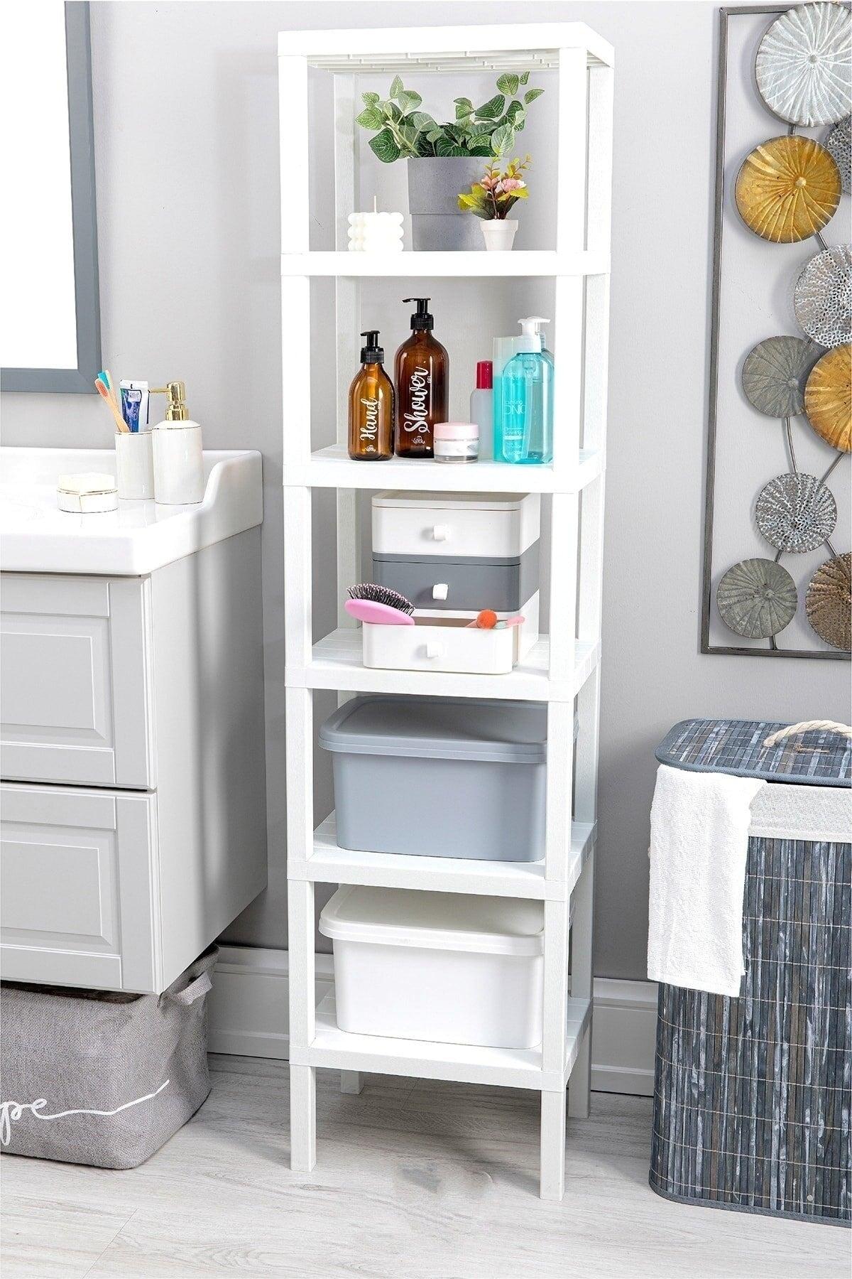 6 Tiers Plastic Shelving Unit Kitchen Shelf Bathroom Shelf Balcony Shelf Bathroom Organizer Bookshelf White - Swordslife