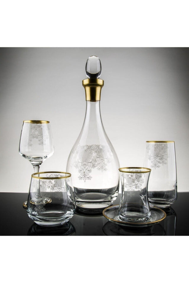 61 Pieces Sude Gold Glass Water Set for 12 Persons - Swordslife