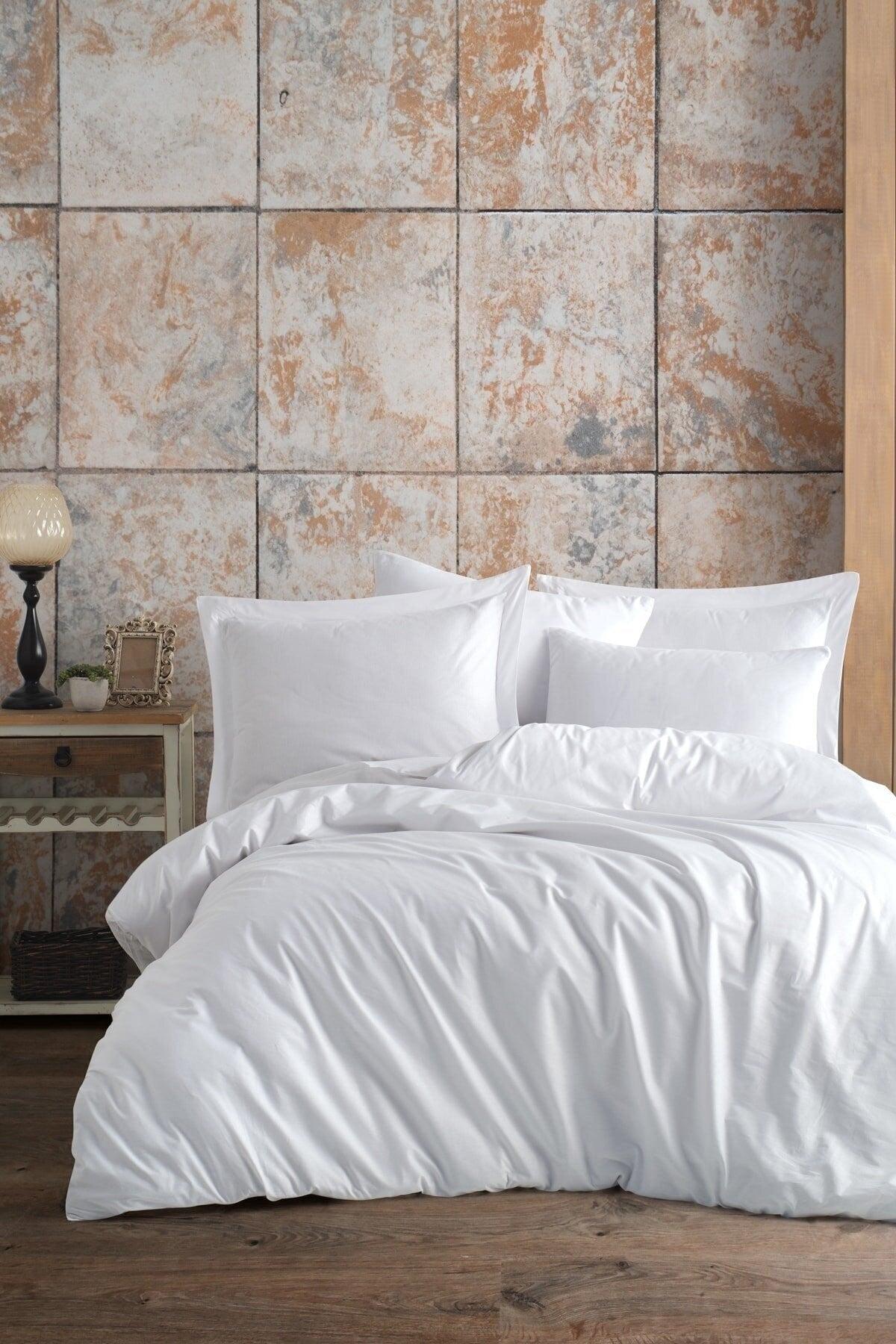 62 Wire Organic Cotton Plain White Double Duvet Cover Set Hotel Type Luxury Series - Swordslife