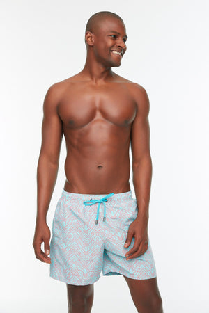 Blue Men'S Standard Size Geometric Swimwear Marine Shorts Tmnss22Ds0011