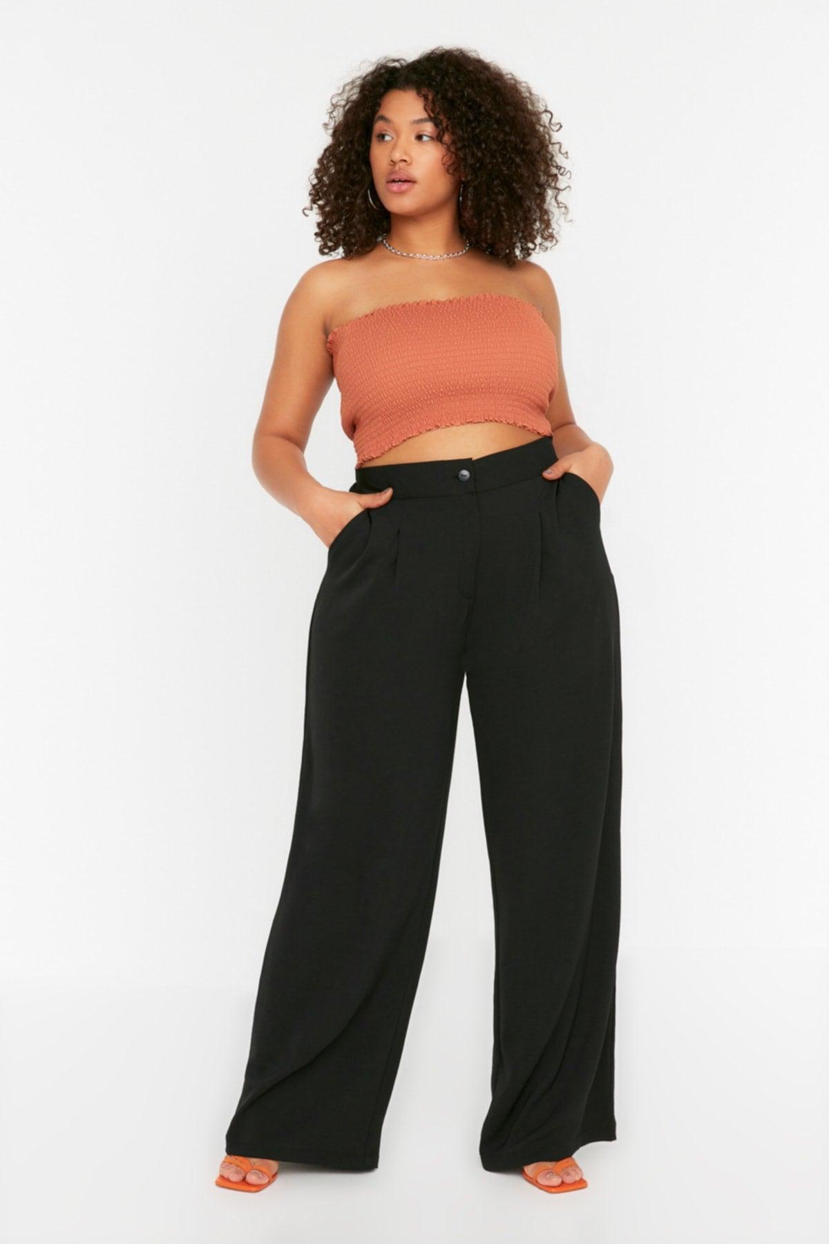 Black High Waist Pleated Woven Trousers TBBSS22PL0448 - Swordslife