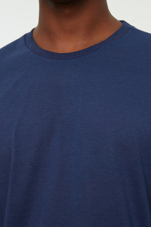Navy Blue Men'S Basic Crew Neck Oversize Short Sleeve T-Shirt Tmnss22Ts0300