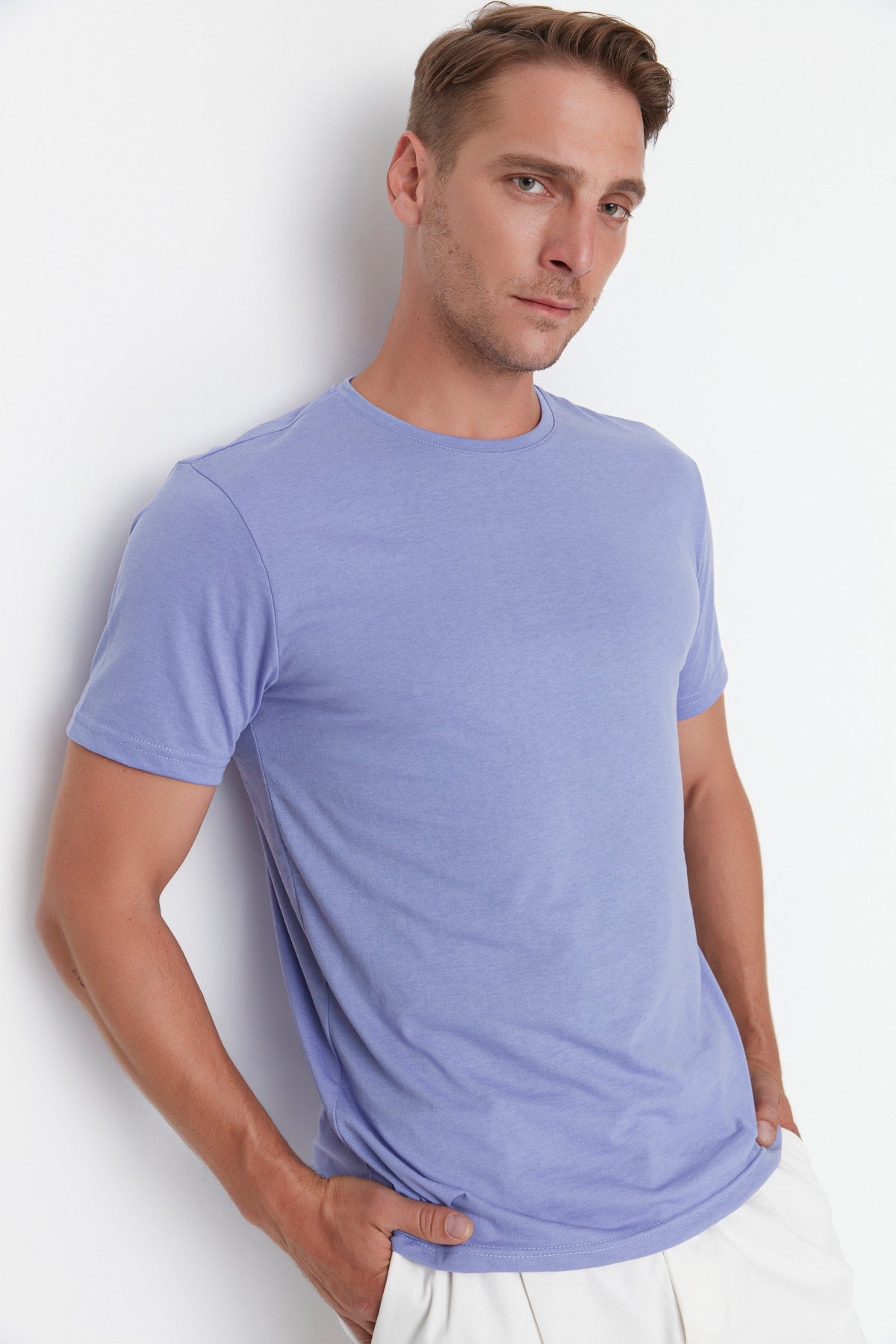 Lilac Men'S Basic Regular/Normal Cut Crew Neck Short Sleeved T-Shirt Tmnss22Ts0271