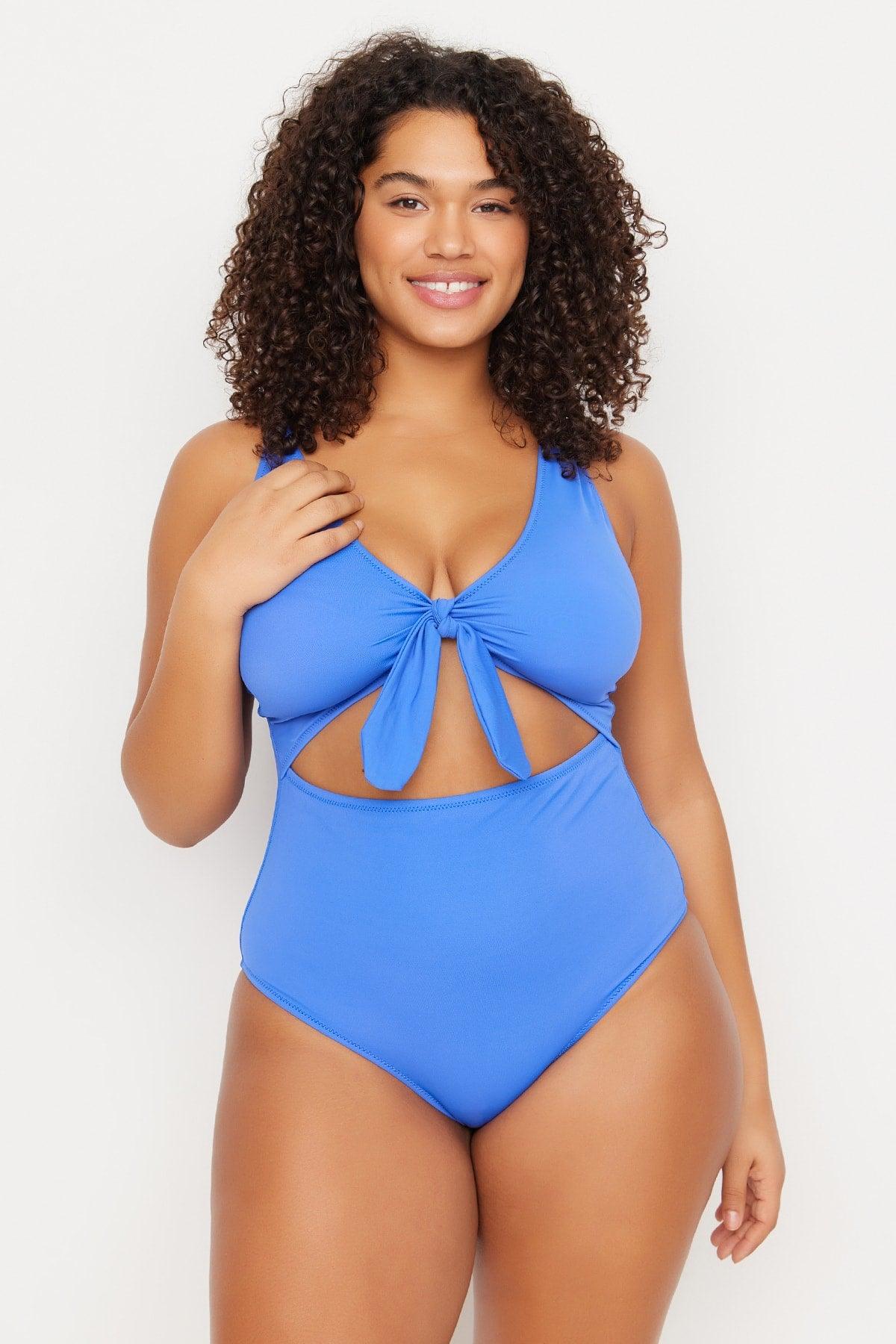 Blue Cut Out Tie Detailed Swimsuit TBBSS22MA0302 - Swordslife