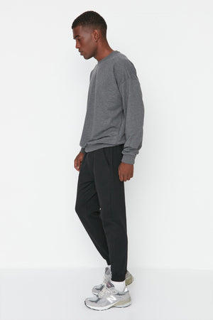 Black Men'S Basic Regular/Normal Fit Rubber Leg Sweatpants Tmnss20Ea0053