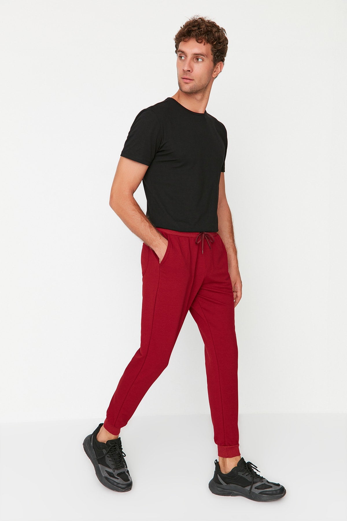 Claret Red Men'S Basic Regular/Normal Cut Elastic Jogger Sweatpants Tmnss20Ea0053
