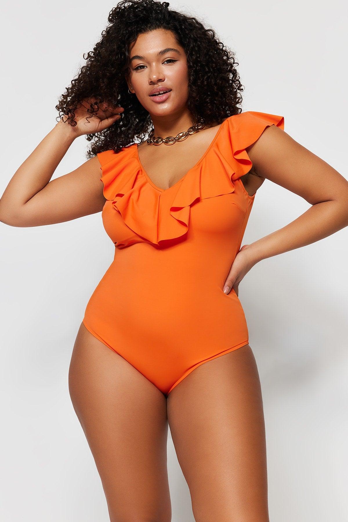 Orange Frill Detailed Swimsuit TBBSS22MA0299 - Swordslife