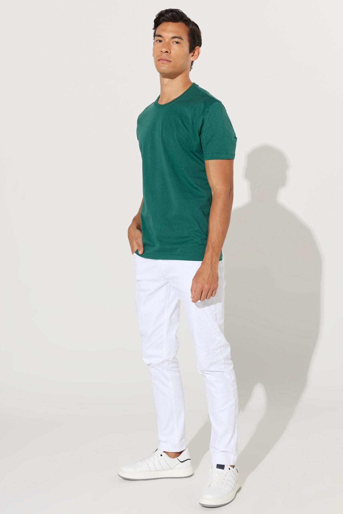 Men'S Dark Green Slim Fit Slim Fit 100% Cotton Crew Neck Short Sleeved T-Shirt