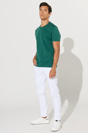 Men'S Dark Green Slim Fit Slim Fit 100% Cotton Crew Neck Short Sleeved T-Shirt