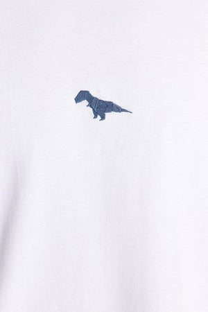 White Men's Oversize Fit Crew Neck Short Sleeve Dinosaur Embroidered 100% Cotton T-Shirt TMNSS23TS00243 - Swordslife