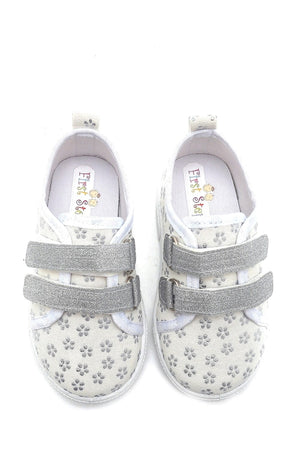 Double Velcro Silver Flower Linen Sports Children'S Shoes-Silver-F-4003