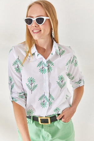 Wind Rose Green Sleeve Fold Linen Shirt GML-19000825 - Swordslife