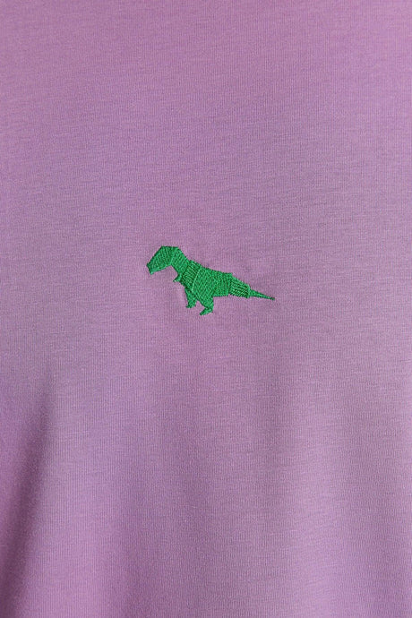 Plum Men's Oversize Fit Crew Neck Short Sleeve Dinosaur Embroidered T-Shirt - Swordslife