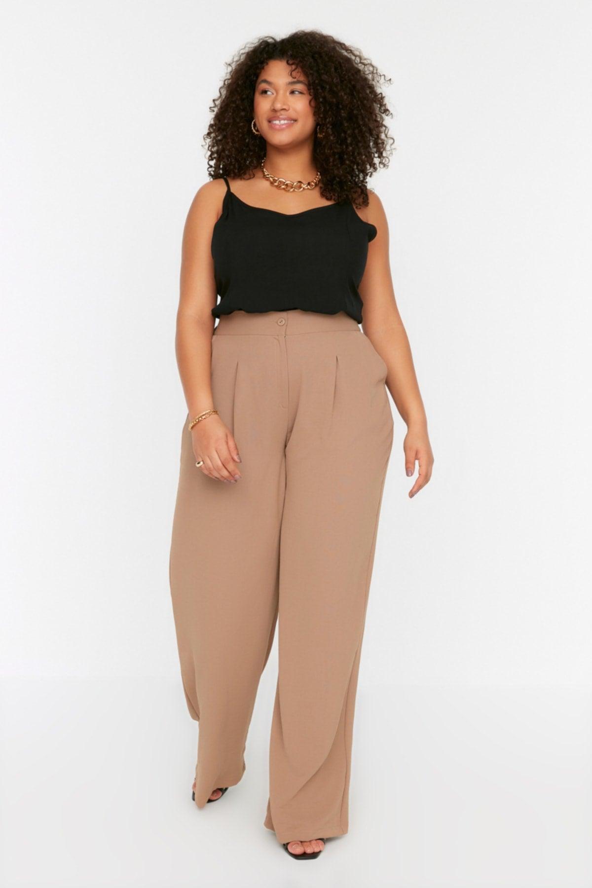 Mink High Waist Pleated Woven Trousers TBBSS22PL0448 - Swordslife