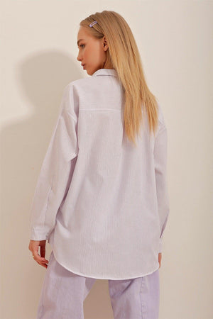 Women's Lilac Striped Oversize Shirt ALC-X10232 - Swordslife