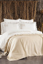 7-Piece Elephant Patterned Amazonian Double Cotton Beige Duvet Cover Set With Frills And Pique Bedspread - Swordslife