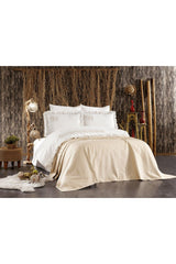 7-Piece Elephant Patterned Amazonian Double Cotton Beige Duvet Cover Set With Frills And Pique Bedspread - Swordslife