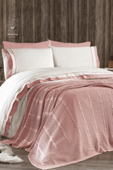 7 Pieces Cotton Knitwear Blanket Ahzen Double Duvet Cover Set Pink - Swordslife