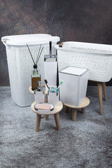 7 Pcs Laundry And Dirty Basket And Bathroom Set White 605.606 Vialex Elit White Silver - M2 - Swordslife