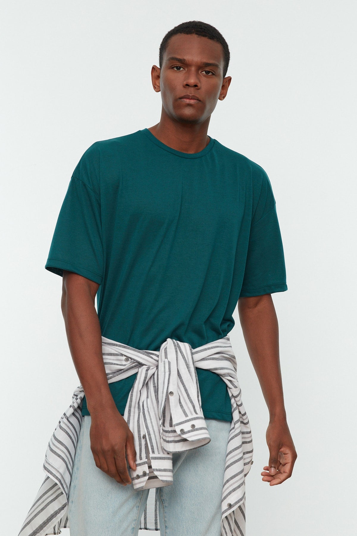 Emerald Green Men'S Basic Crew Neck Oversize Short Sleeve T-Shirt Tmnss22Ts0300