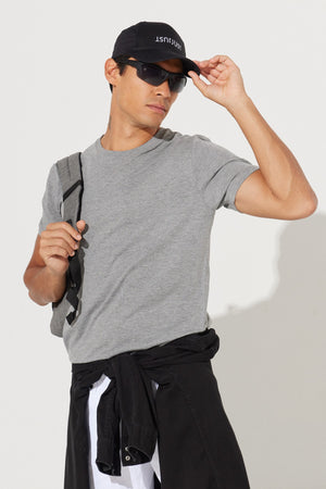Men'S Anthracite-Melange Slim Fit Slim Fit Cotton Crew Neck Short Sleeved T-Shirt
