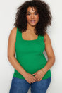 Green Basic Corduroy Knitted Square Collar Singlet TBBSS22AL0011 - Swordslife
