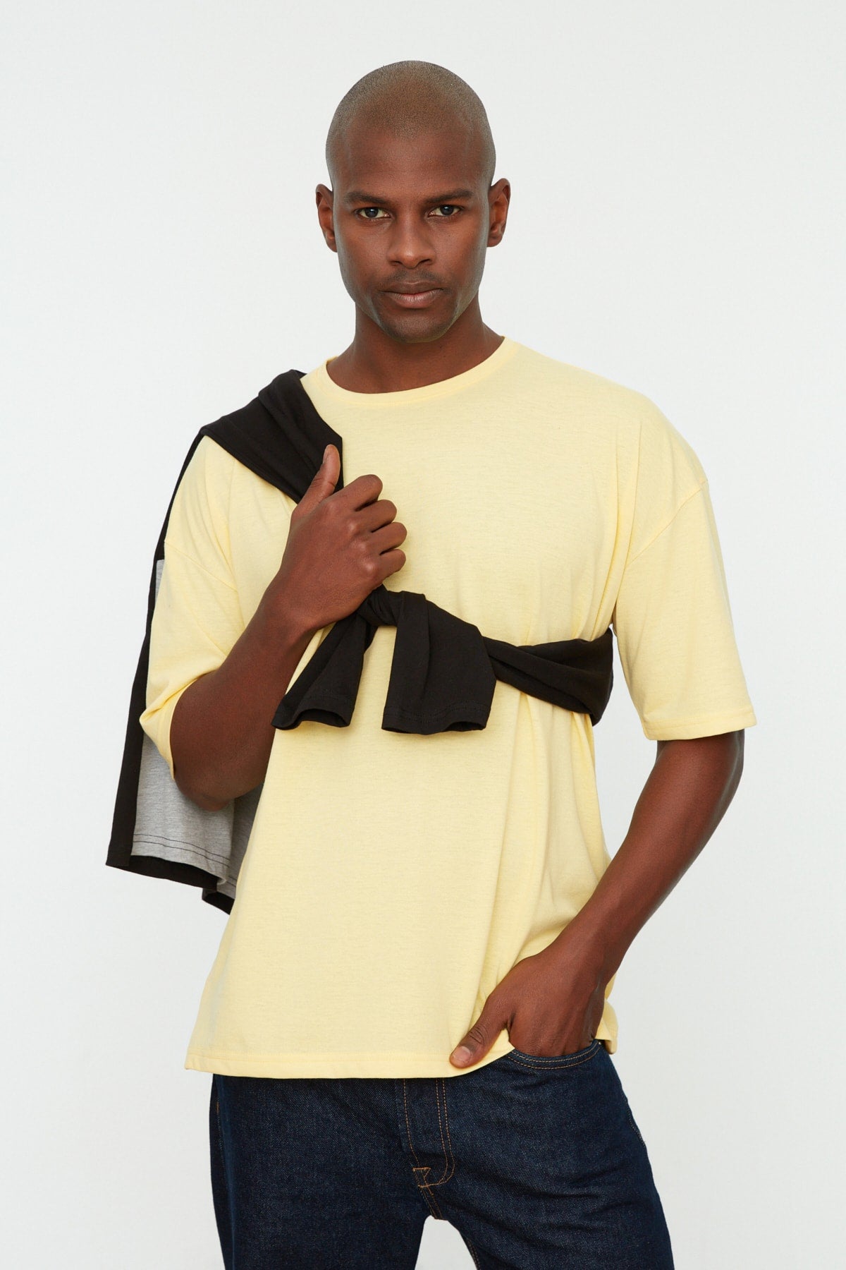 Yellow Men'S Basic Crew Neck Oversize Short Sleeve T-Shirt Tmnss22Ts0317