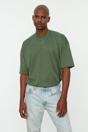 Dark Green Men'S Basic Crew Neck Oversize Short Sleeve T-Shirt Tmnss22Ts0300