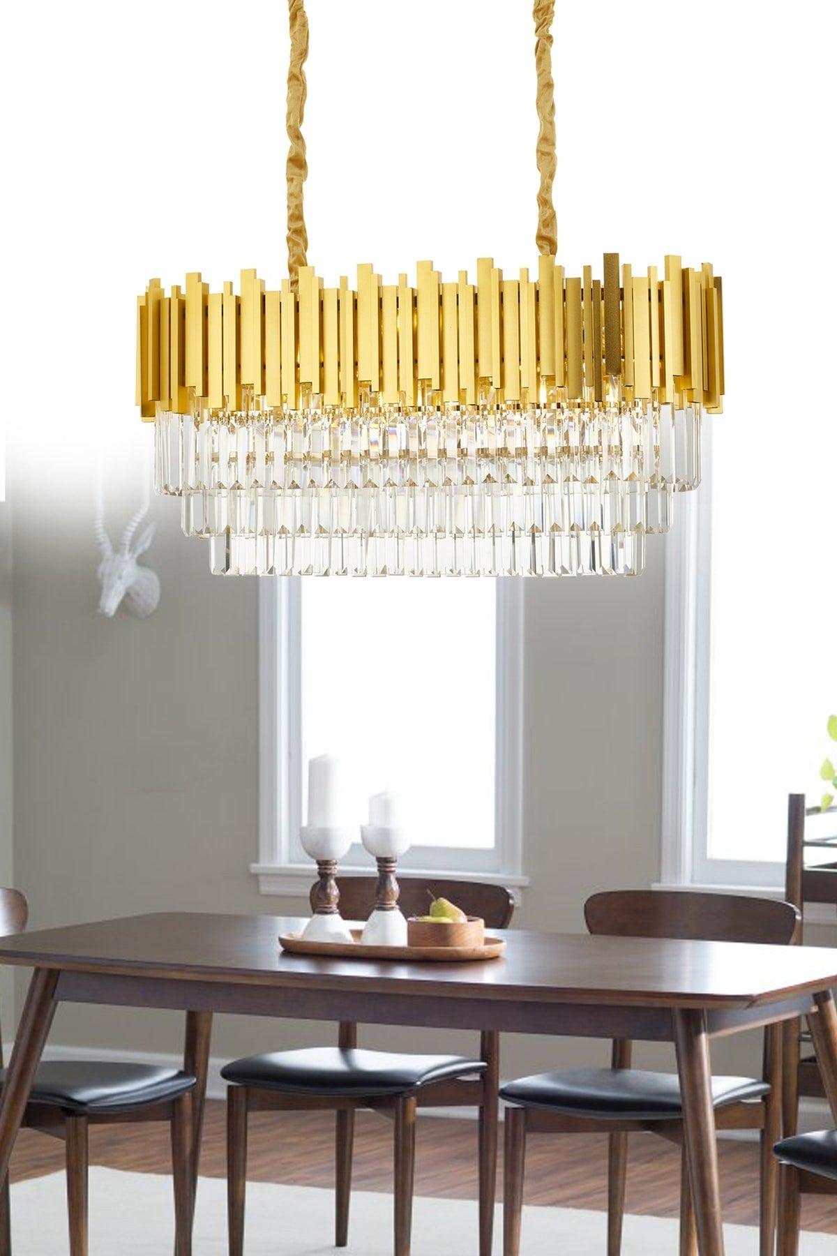 Yellow Crystal Stone Chandelier Over 80' Dining Table - Swordslife