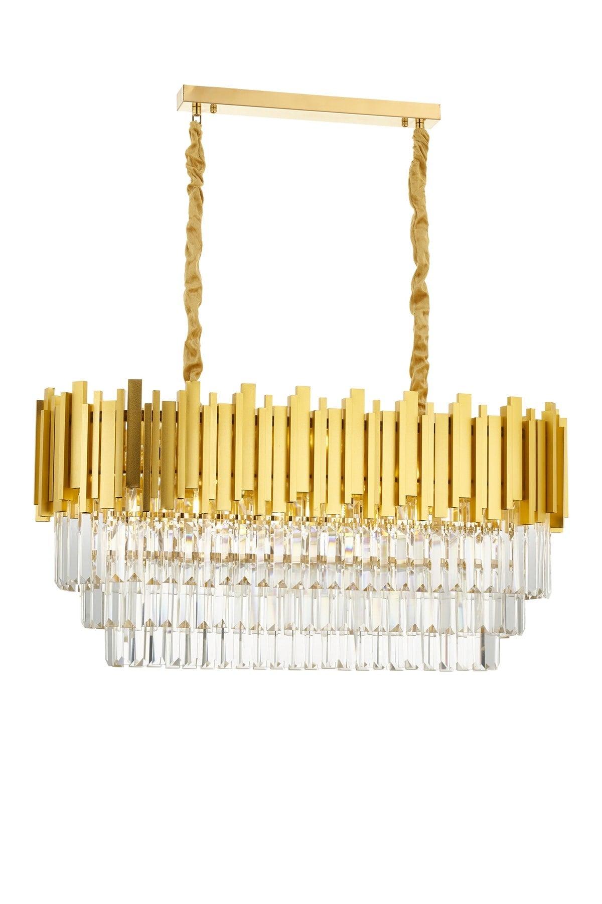 Yellow Crystal Stone Chandelier Over 80' Dining Table - Swordslife