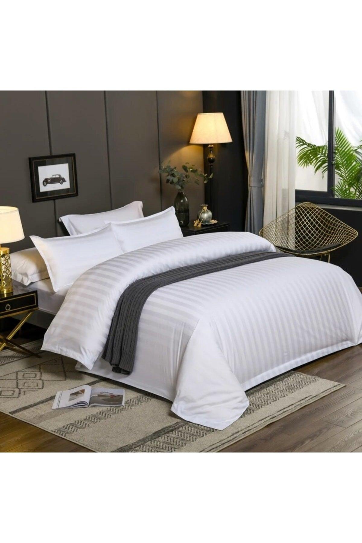 82 Wire 100% Organic Cotton Satin Striped Oversized King Size Duvet Cover Set Hotel Type Luxury Series - Swordslife