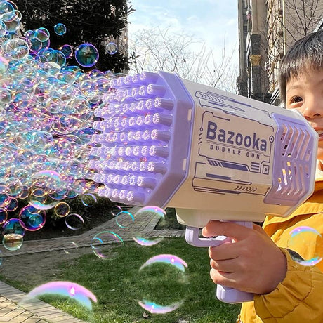 Bubble Gun Rocket 69 Holes Soap Bubbles Machine Gun Shape Automatic Blower With Light Toys For Kids Pomperos - Swordslife