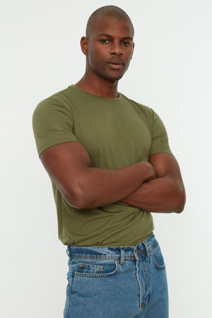Khaki Men'S Basic Slim Crew Neck Short Sleeved T-Shirt Tmnss22Ts0270