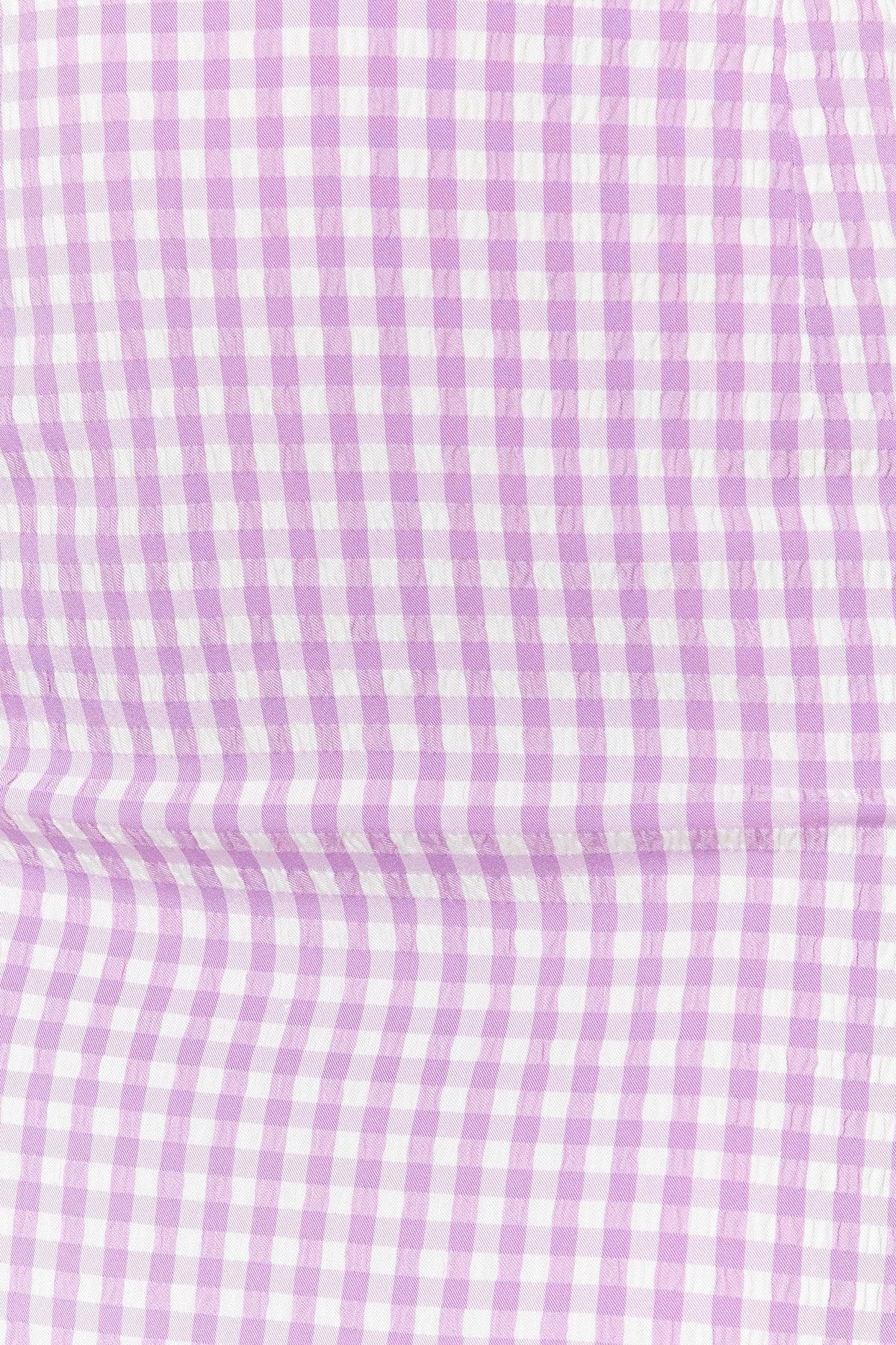 Lilac Mini Woven Gingham Textured Skirt with Flounces TWOSS23ET00214 - Swordslife