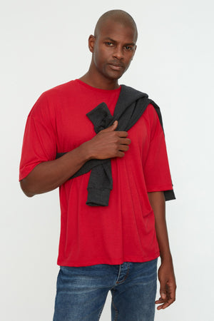 Red Men'S Basic Crew Neck Oversize Short Sleeve T-Shirt Tmnss22Ts0300